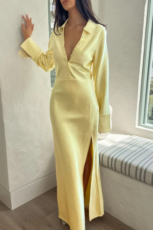 Dresses Women Meshki Whitley Satin Collared Maxi Dress 8211 Butter