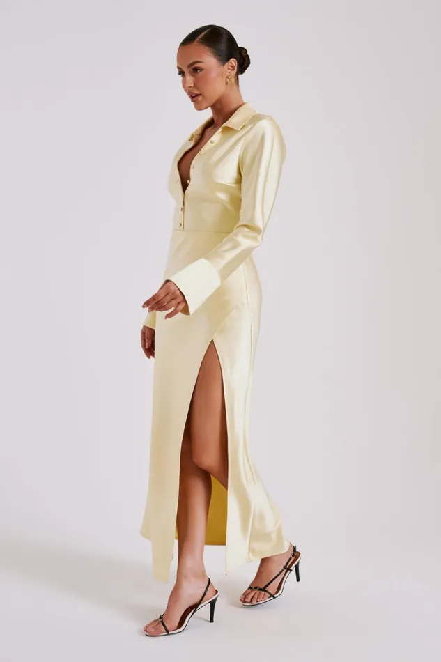 Dresses Women Meshki Whitley Satin Collared Maxi Dress 8211 Butter