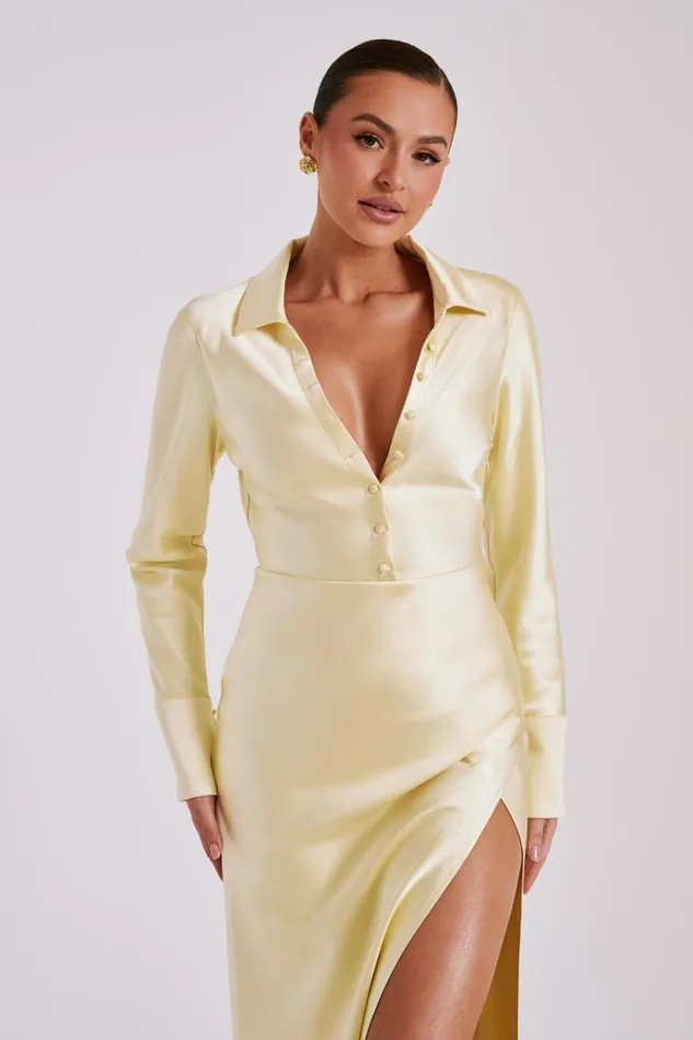 Dresses Women Meshki Whitley Satin Collared Maxi Dress 8211 Butter