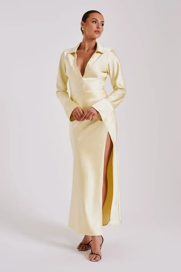 Dresses Women Meshki Whitley Satin Collared Maxi Dress 8211 Butter
