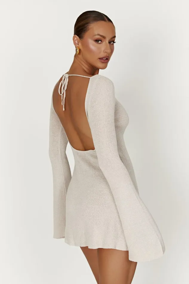 Dresses Women Meshki Zahra Long Sleeve Open Back Mini Knit Dress 8211 Grey