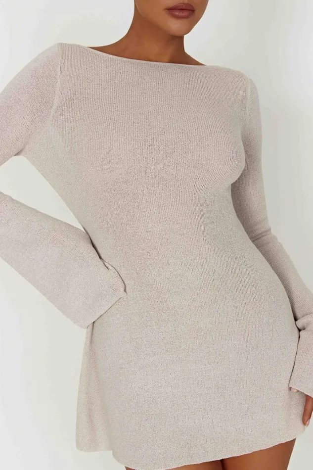 Dresses Women Meshki Zahra Long Sleeve Open Back Mini Knit Dress 8211 Grey