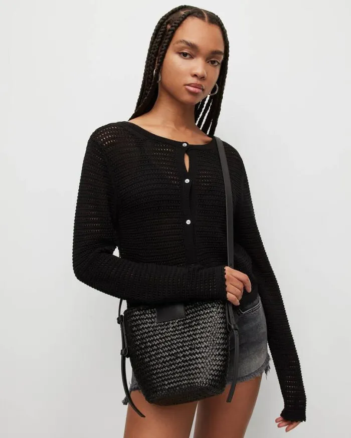 Ebro Straw Crossbody Bag Black Women AllSaints Accessories