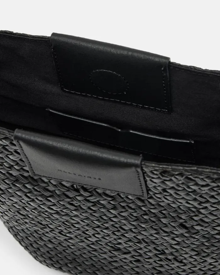 Ebro Straw Crossbody Bag Black Women AllSaints Handbags and Wallets