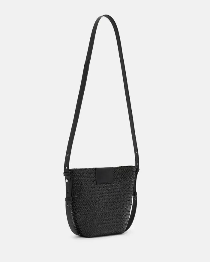 Ebro Straw Crossbody Bag Black Women AllSaints Handbags and Wallets
