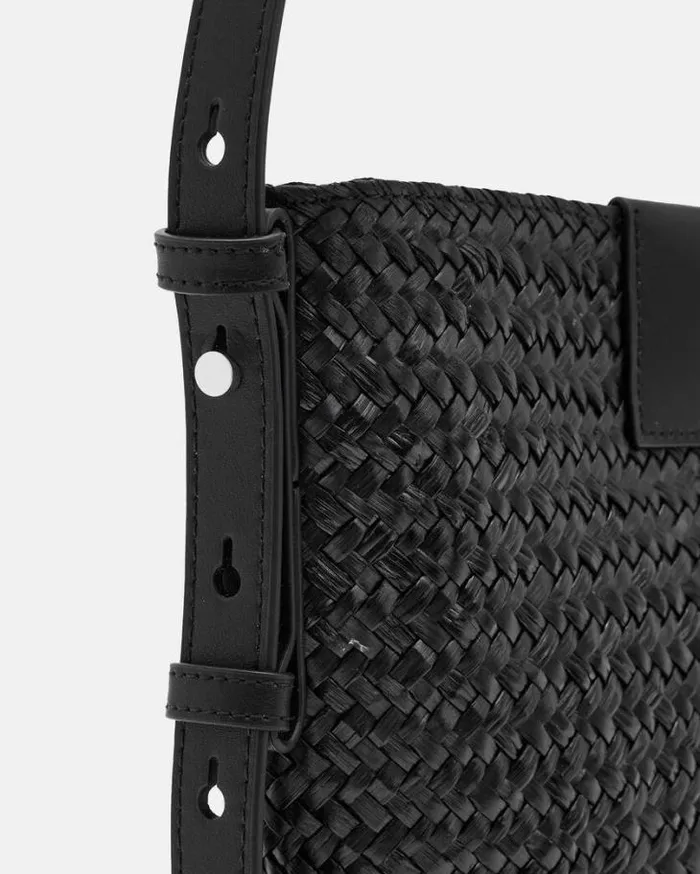 Ebro Straw Crossbody Bag Black Women AllSaints Handbags and Wallets