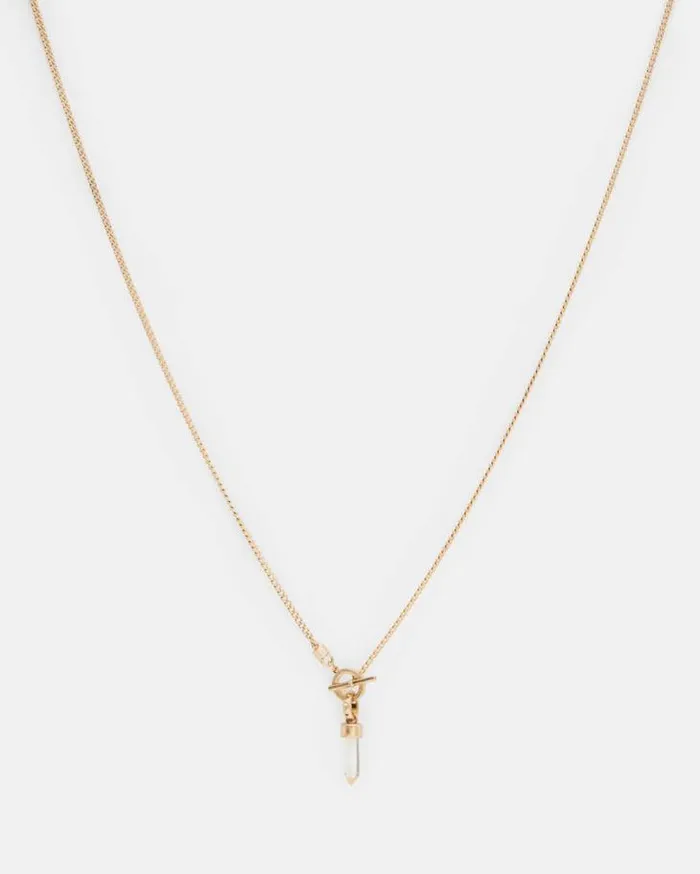 Eryka Long Gold Tone Pendant Necklace Warm Brasscrystal Women AllSaints Jewelry