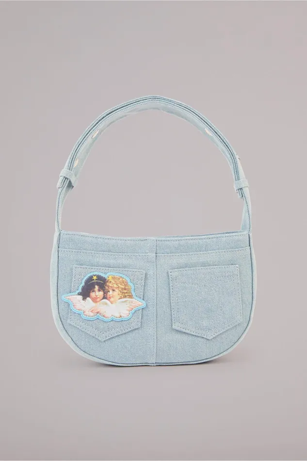 Fiorucci Bags Angels Patch Denim Shoulder Bag Light Vintage Blue 8211 WomenMen