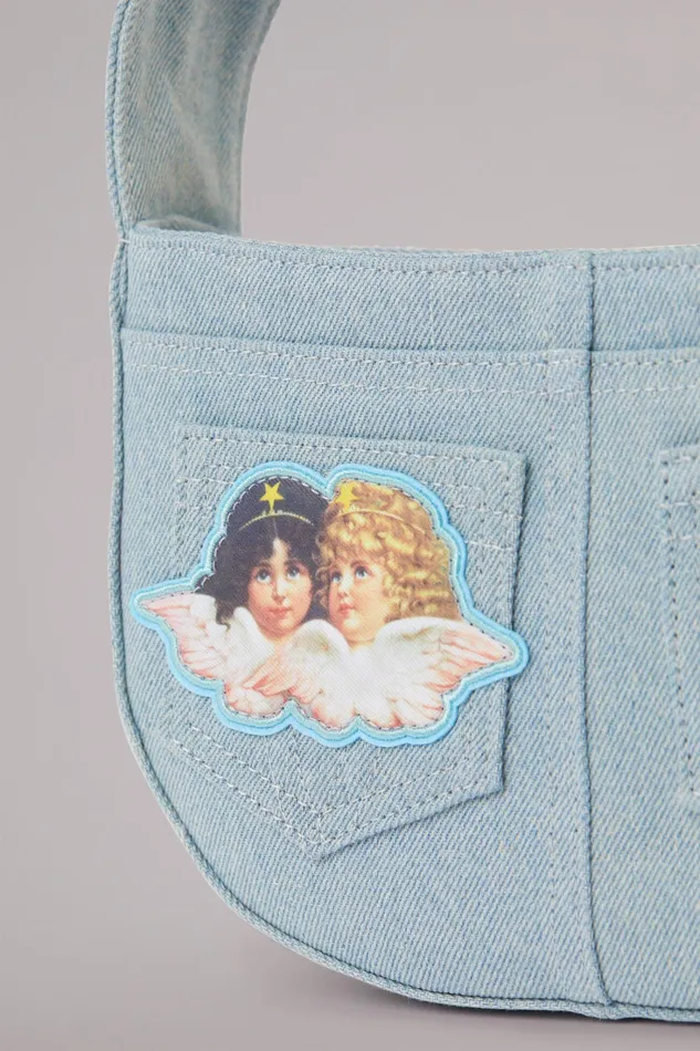 Fiorucci Bags Angels Patch Denim Shoulder Bag Light Vintage Blue 8211 WomenMen