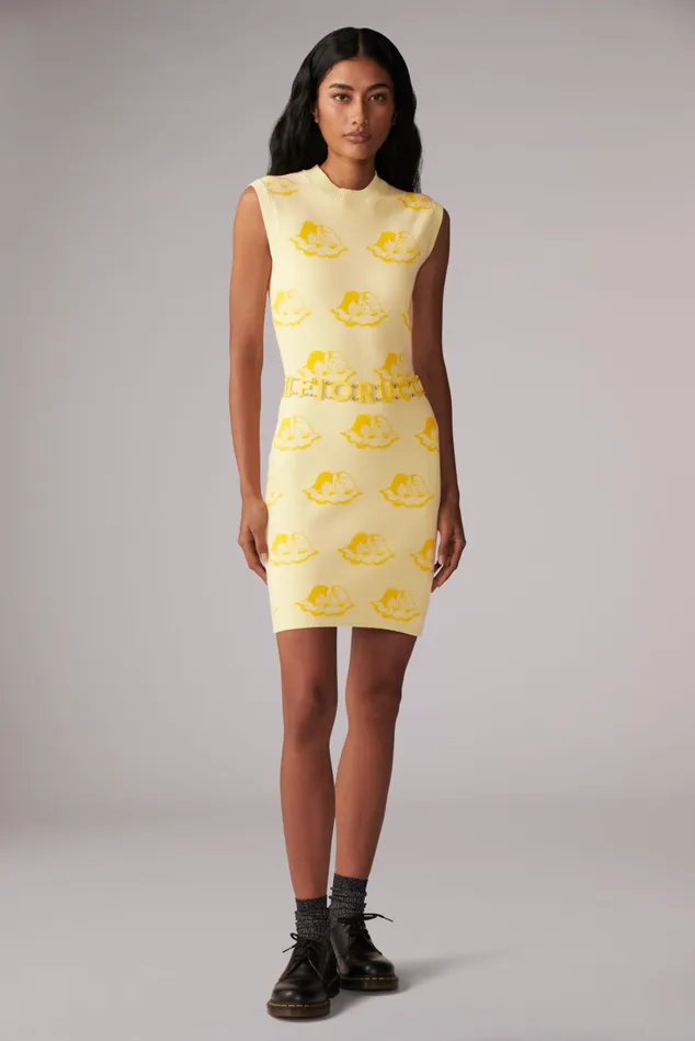 Fiorucci Knitwear All Over Angels Knit Mini Dress Yellow Yellow 8211 Women
