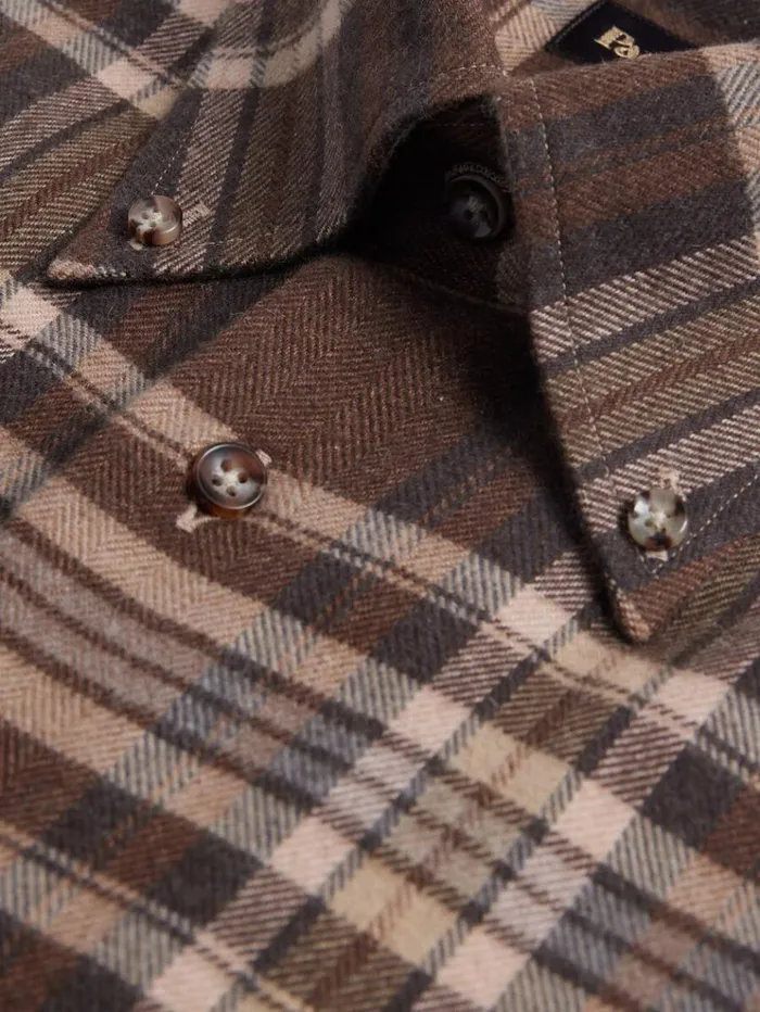 Flannel Plaid Sport Shirt Dark Brown Men Paul Stuart Sport Shirts