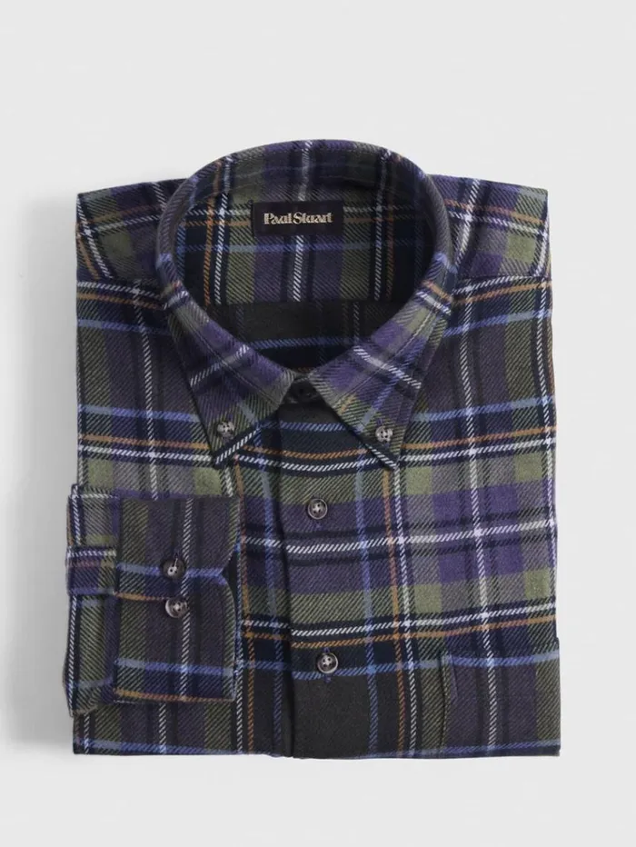 Flannel Plaid Sport Shirt Greenpurple Men Paul Stuart Sport Shirts