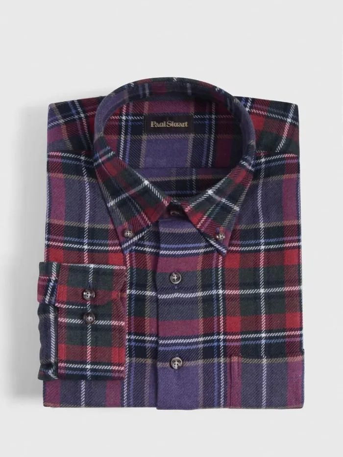 Flannel Plaid Sport Shirt Redpurple Men Paul Stuart Sport Shirts