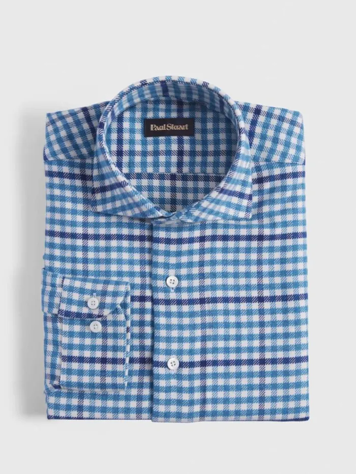 Flannel Small Plaid Sport Shirt Blue Men Paul Stuart Sport Shirts