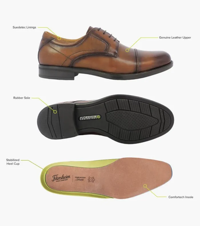 Florsheim Midtown Bike Toe Oxford Cognac Men Dress Shoes