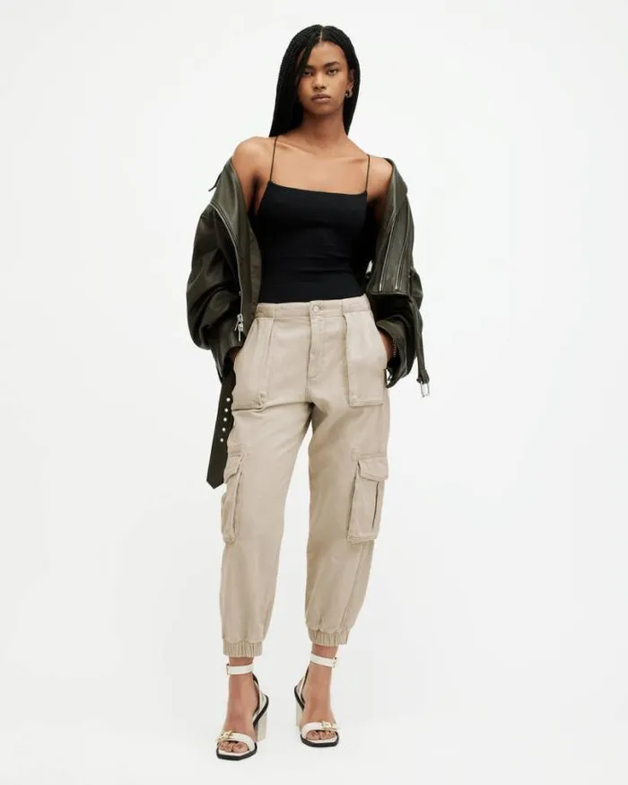 Frieda Tapered Denim Cargo Pants Natural White Women AllSaints Pants and Leggings
