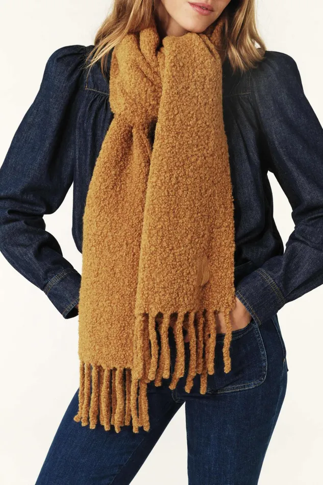 Fringed Knitted Scarf Sasha OffWhite Women Baandsh Scarves and Beanies