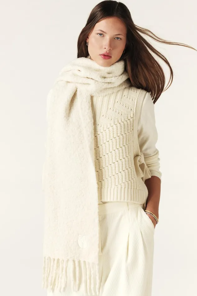 Fringed Knitted Scarf Sasha OffWhite Women Baandsh Scarves and Beanies