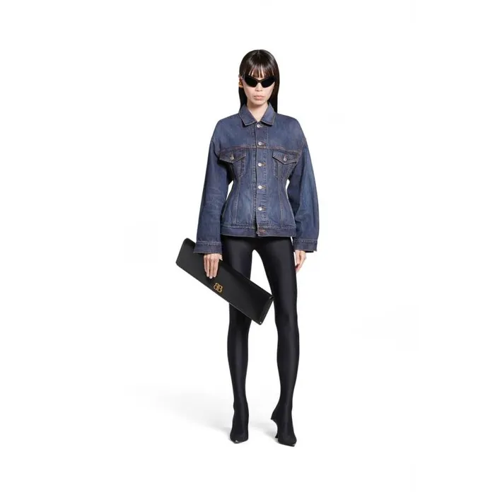 Hourglass Jacket In Dark Blue Women Balenciaga Coats and Jackets