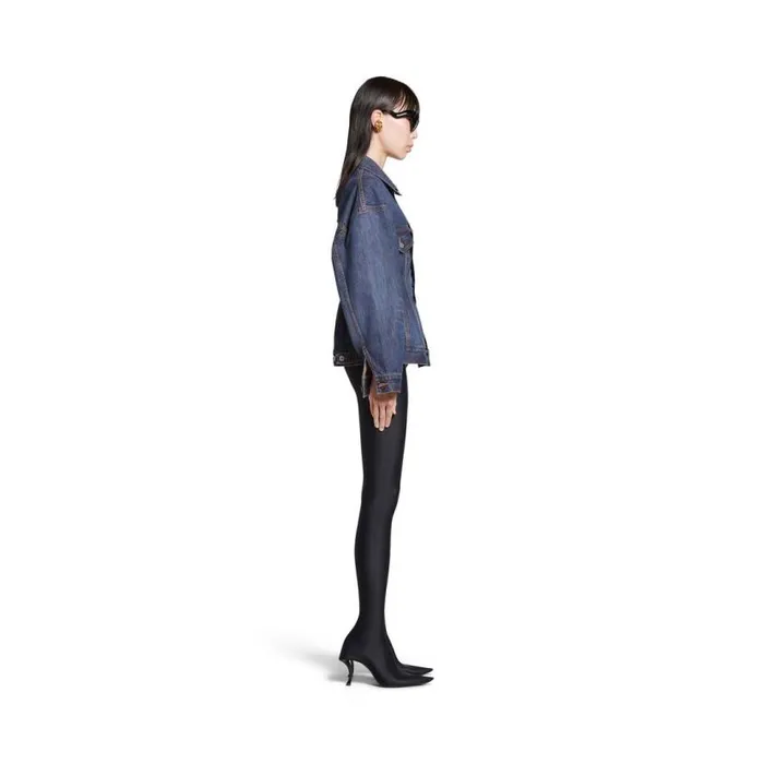 Hourglass Jacket In Dark Blue Women Balenciaga Coats and Jackets