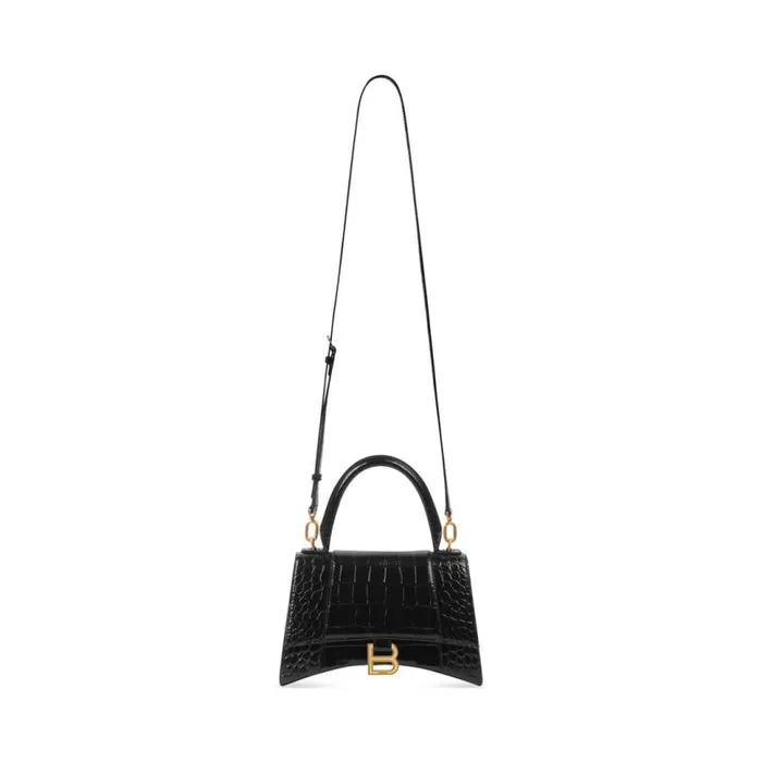 Hourglass Small Handbag Crocodile Embossed In Black Women Balenciaga Handbags