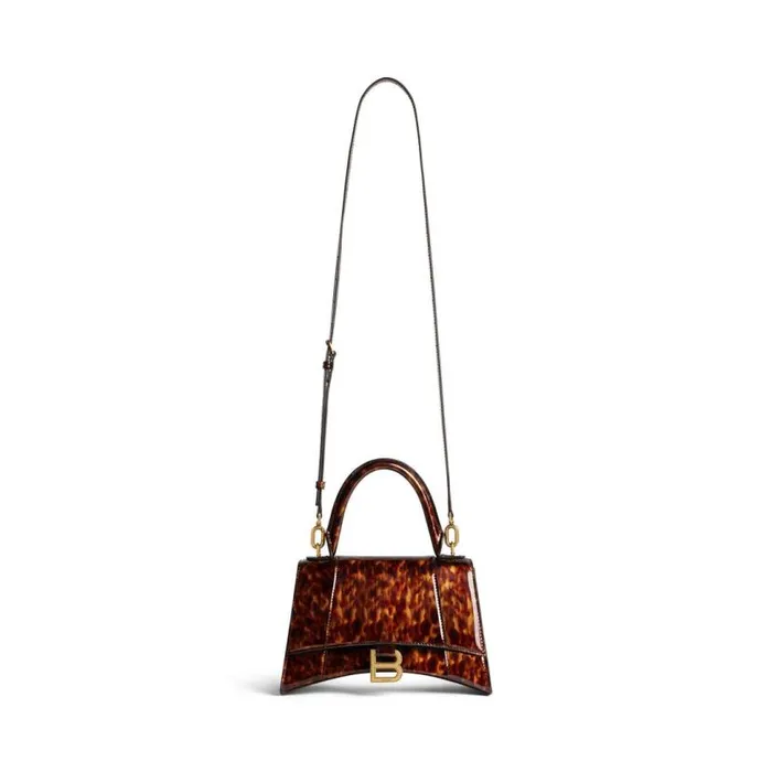Hourglass Small Handbag Tortoise Shell Print In Brown Women Balenciaga Handbags