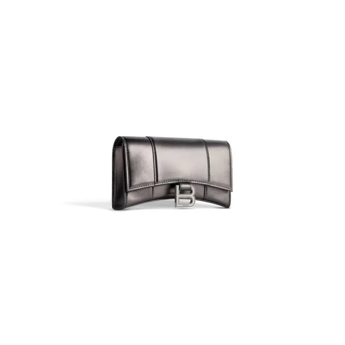Hourglass Wallet On Chain Metallized In Grey Women Balenciaga Wallets On Chain