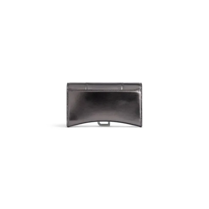 Hourglass Wallet On Chain Metallized In Grey Women Balenciaga Wallets On Chain