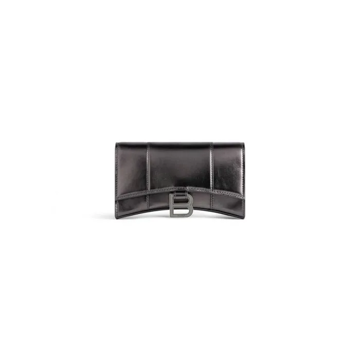 Hourglass Wallet On Chain Metallized In Grey Women Balenciaga Wallets On Chain