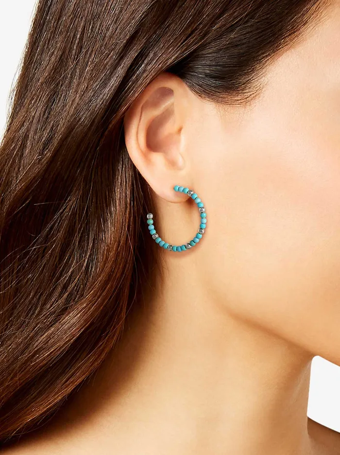 Jessica Simpson Turquoise Collection Accessories Turquoise Bead Hoop Earrings In Silver