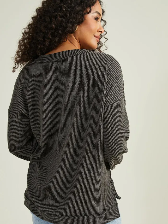 Journee Ribbed VNeck Tunic Charcoal Women Altar039d State Blouses