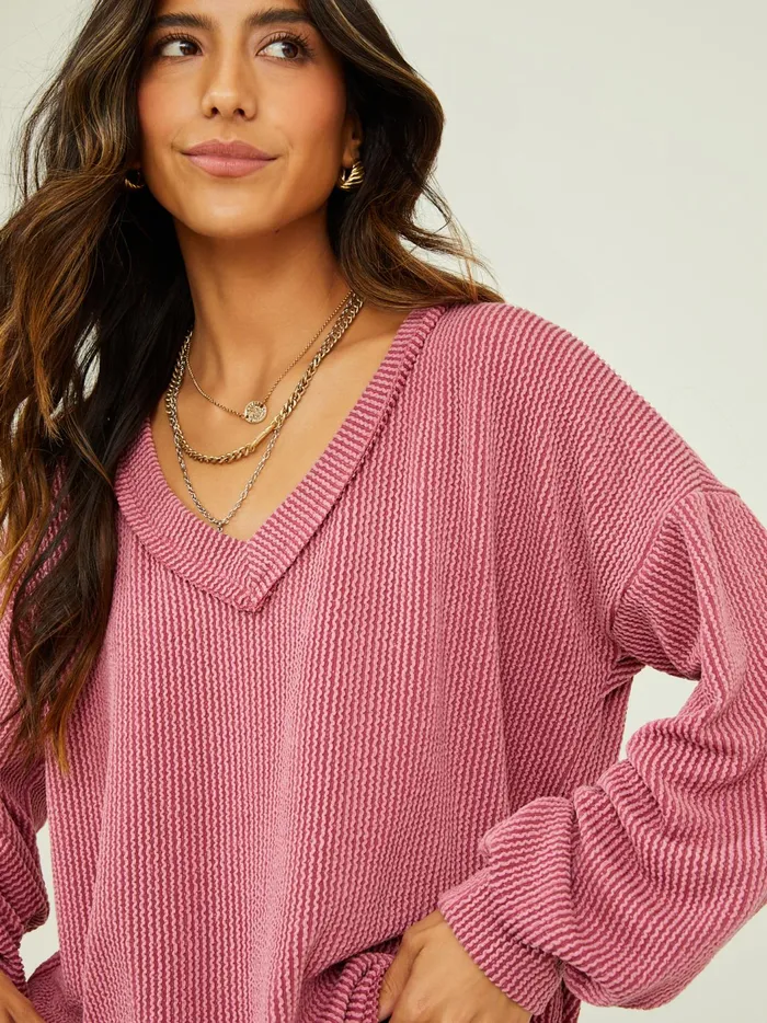 Journee Ribbed VNeck Tunic Mauvedark Women Altar039d State Blouses