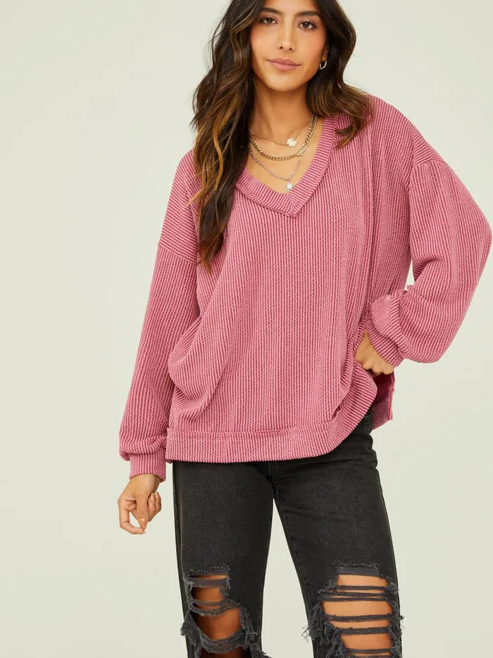 Journee Ribbed VNeck Tunic Mauvedark Women Altar039d State Blouses