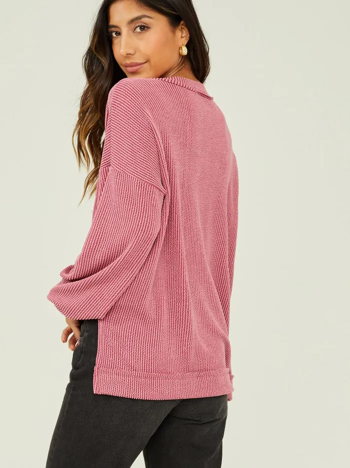 Journee Ribbed VNeck Tunic Mauvedark Women Altar039d State Blouses