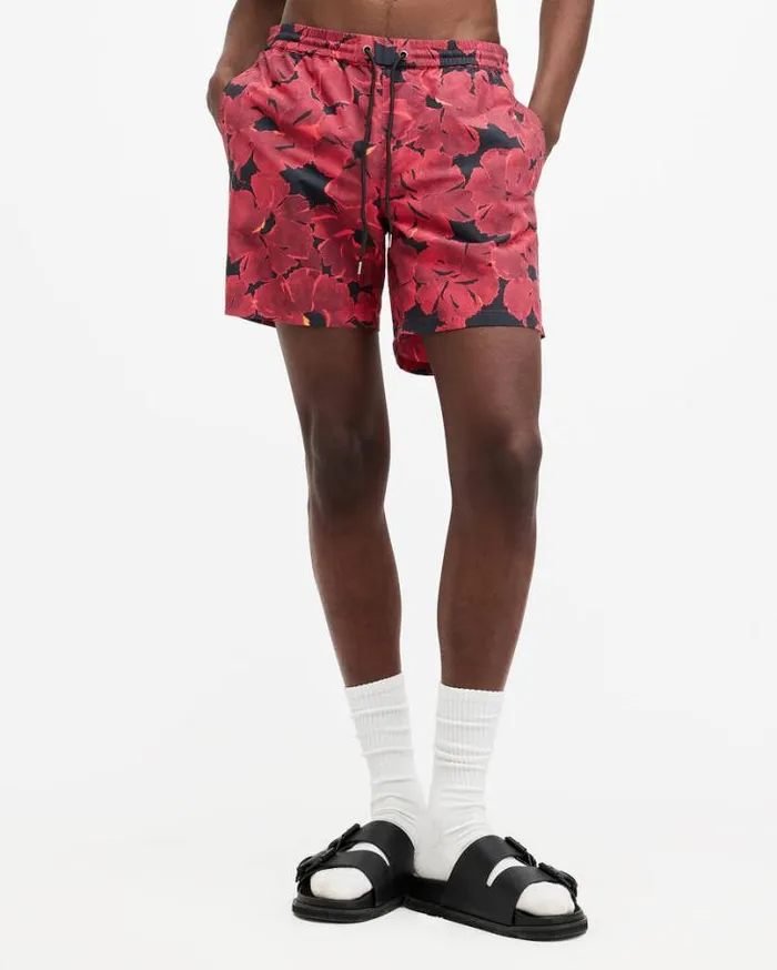 Kaza Elasticated Waist Floral Swimshorts Jet Blkred Men AllSaints Swimwear and Beachwear Kaza Elasticated Waist Floral Swimshorts Jet Blkred Men AllSaints Swimwear and Beachwear