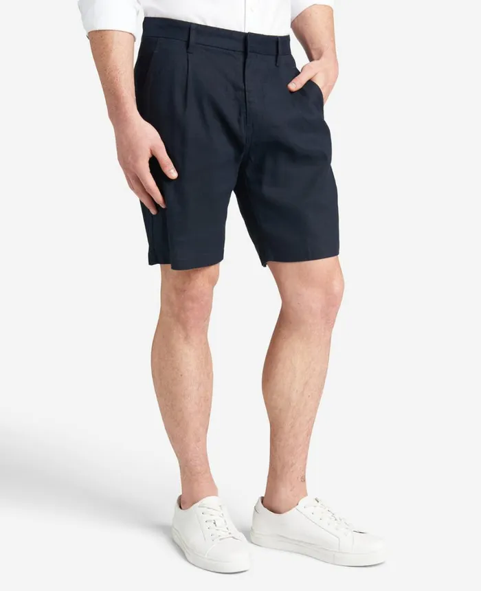 Kenneth Cole Performance Pleated Linen Short Navy Men Shorts