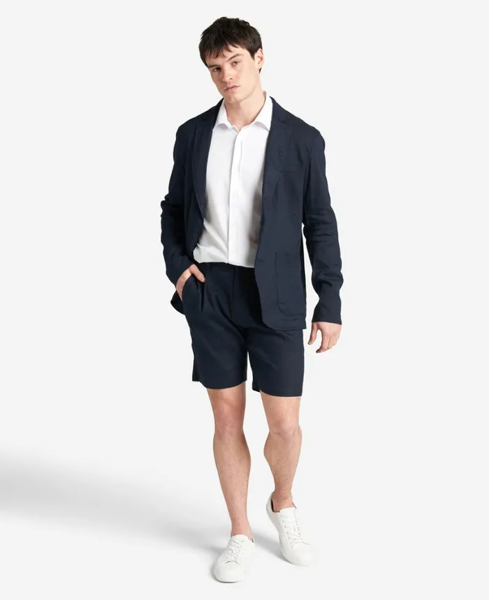 Kenneth Cole Performance Pleated Linen Short Navy Men Shorts Kenneth Cole Performance Pleated Linen Short Navy Men Shorts