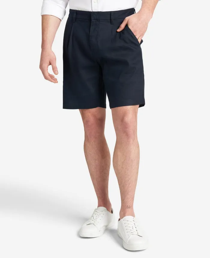 Kenneth Cole Performance Pleated Linen Short Navy Men Shorts Kenneth Cole Performance Pleated Linen Short Navy Men Shorts