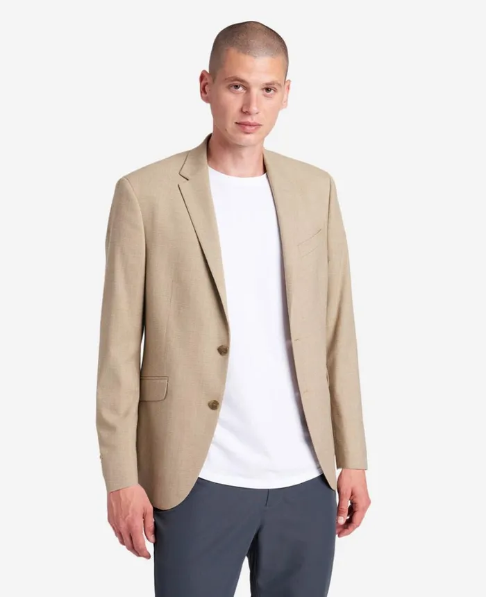 Kenneth Cole SlimFit Tan Mini Check Stretch TECHNICOLE Sport Coat Tan Men Jackets and Outerwear