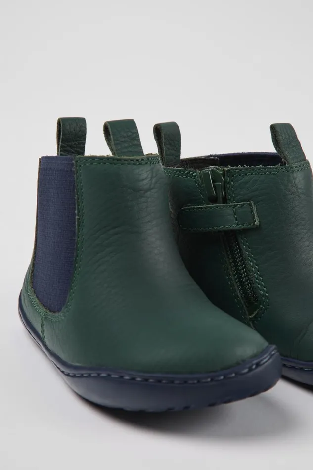 Kids Camper Boots Peu Green And Blue Leather Boots For Kids