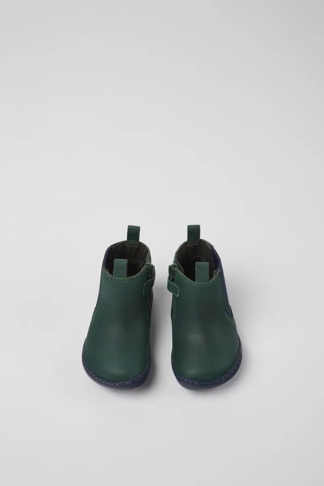 Kids Camper Boots Peu Green And Blue Leather Boots For Kids