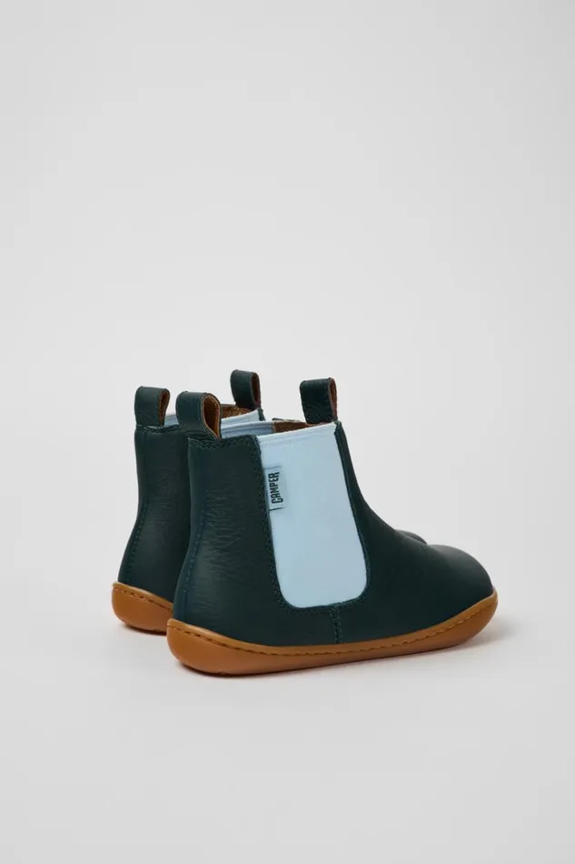 Kids Camper Boots Peu Green Leather Ankle Boots For Kids