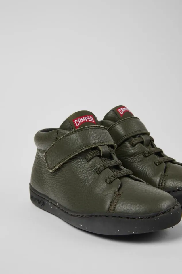 Kids Camper Boots Peu Touring Green Leather Ankle Boots For Kids