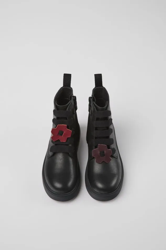 Kids Camper Boots Twins Black Leather Ankle Boots For Kids