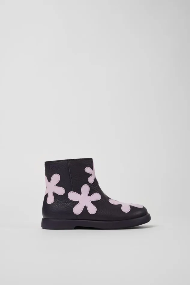 Kids Camper Boots Twins Purple Leather Boots For Kids
