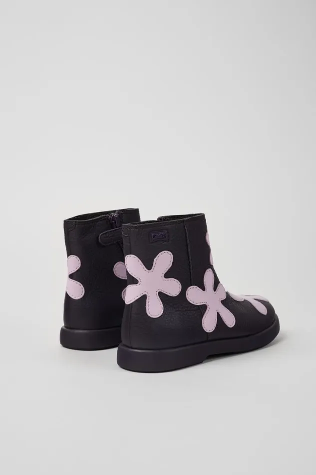 Kids Camper Boots Twins Purple Leather Boots For Kids