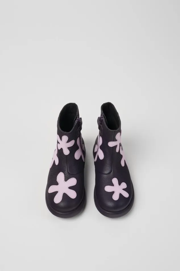 Kids Camper Boots Twins Purple Leather Boots For Kids