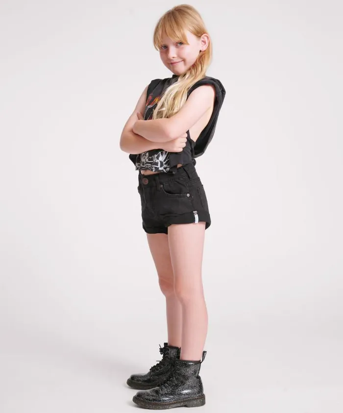 Kids KIDS BLACK PUNK BANDITS HIGH WAIST DENIM SHORTS One Teaspoon Kids Kids KIDS BLACK PUNK BANDITS HIGH WAIST DENIM SHORTS One Teaspoon Kids
