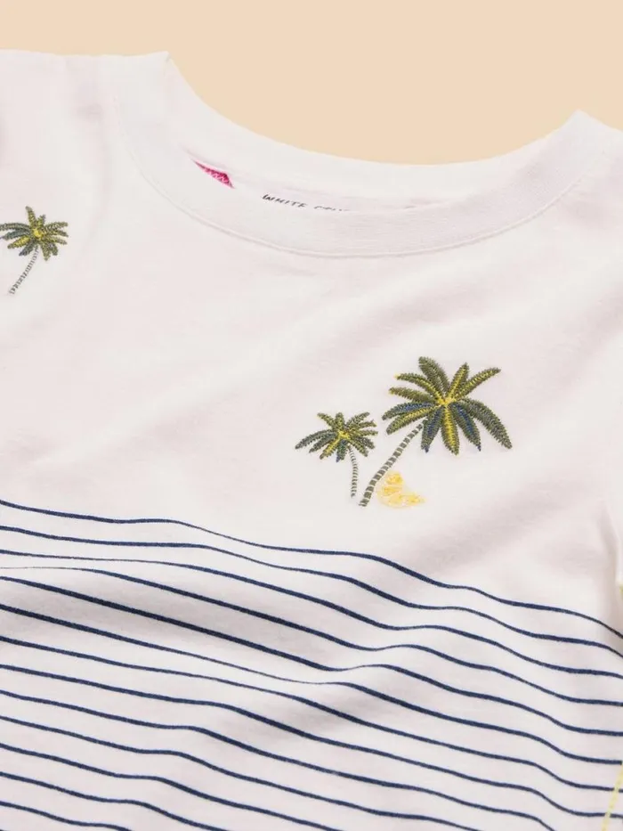 Kids Tops White Stuff Embroidered Stripe Tee Ivory Multi