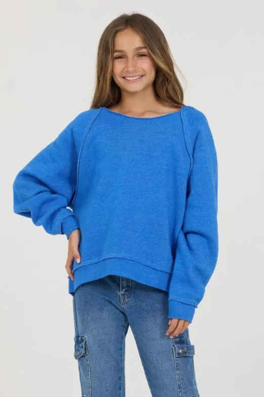 Kids Vintage Havana Kids Cobalt HiLo Off The Shoulder Sweatshirt Cobalt